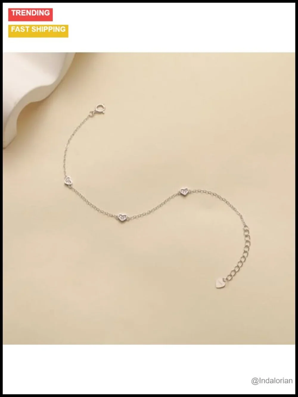 925 Sterling Silver Heart Link Bracelet Adjustable 6.69in Chain
